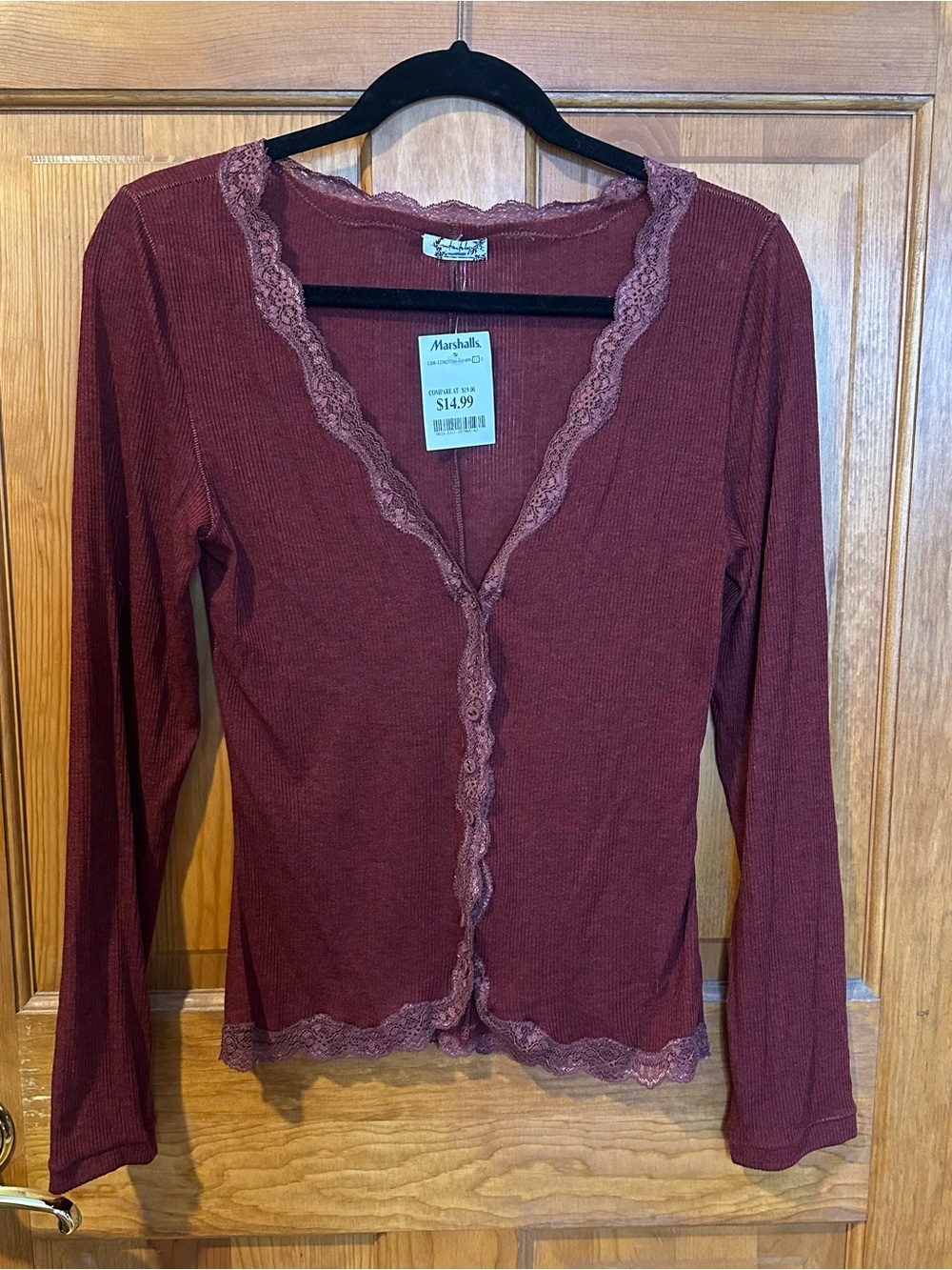 Free People Intimately Women's Lace-Trim Long Sleeve Top - Burgundy